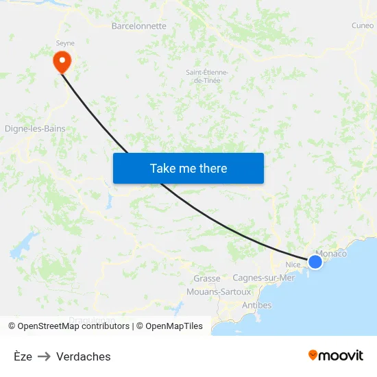 Èze to Verdaches map
