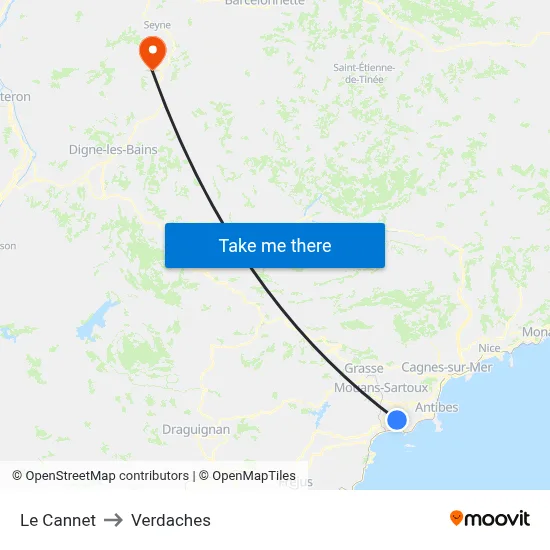 Le Cannet to Verdaches map