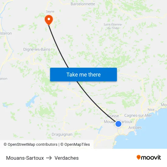 Mouans-Sartoux to Verdaches map