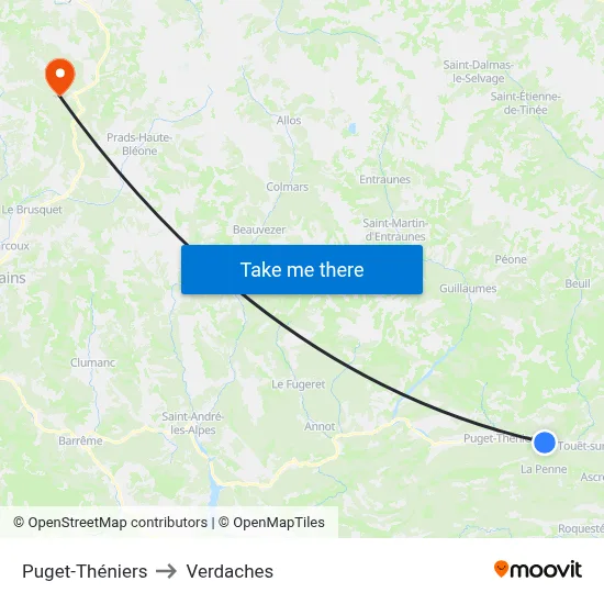 Puget-Théniers to Verdaches map