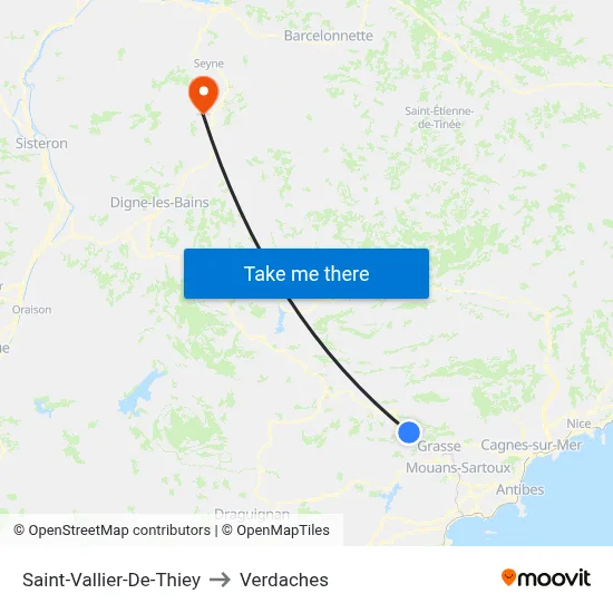Saint-Vallier-De-Thiey to Verdaches map