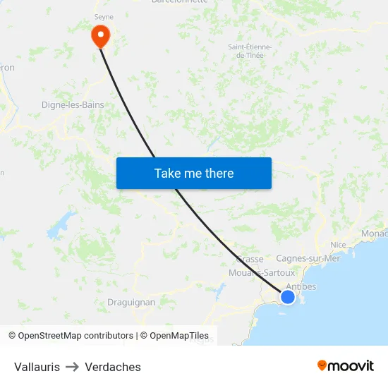 Vallauris to Verdaches map