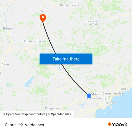 Cabris to Verdaches map