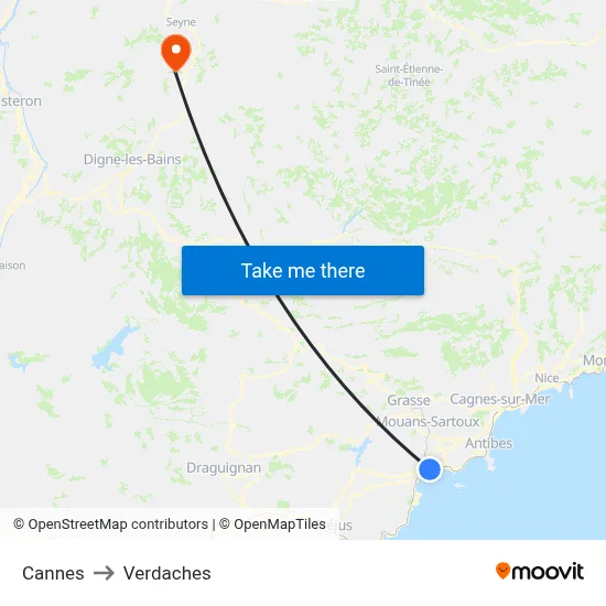 Cannes to Verdaches map