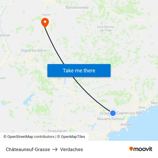 Châteauneuf-Grasse to Verdaches map