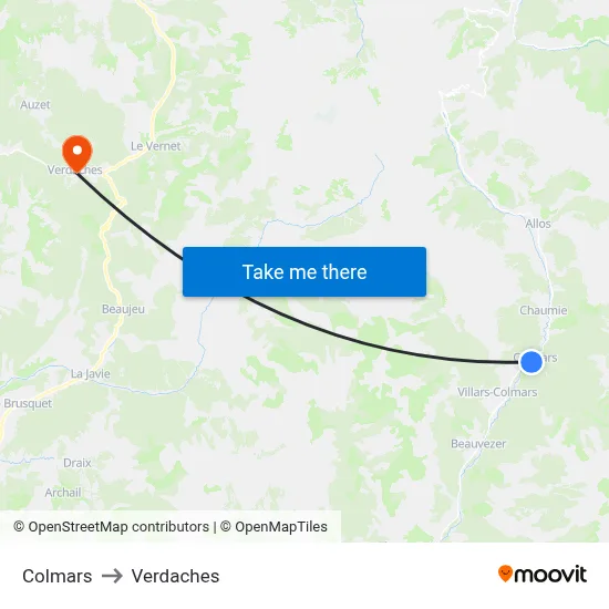 Colmars to Verdaches map