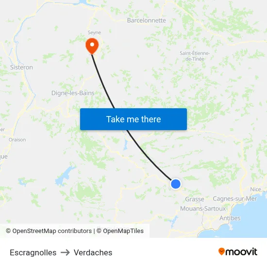 Escragnolles to Verdaches map