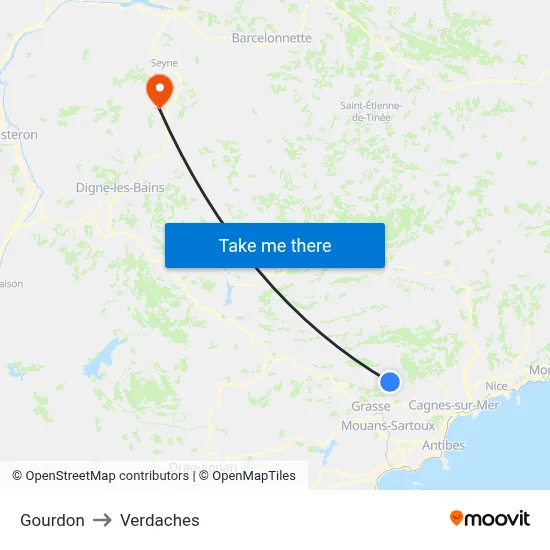 Gourdon to Verdaches map