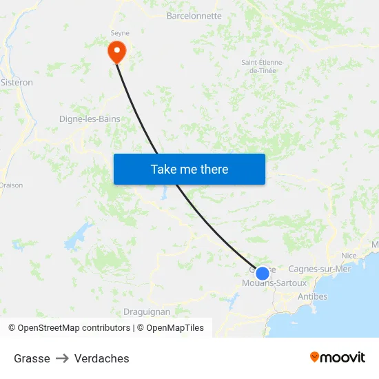 Grasse to Verdaches map