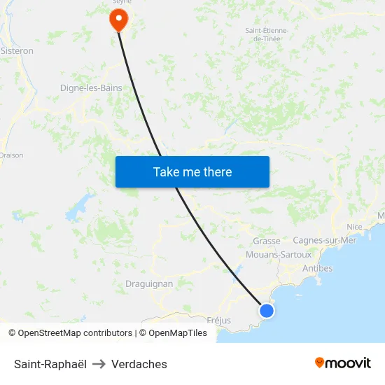 Saint-Raphaël to Verdaches map