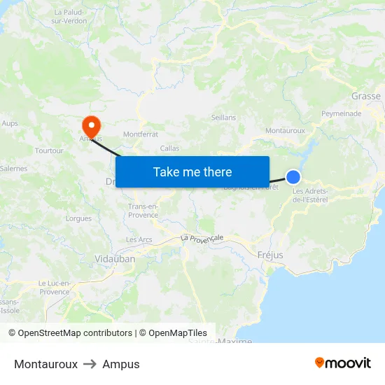 Montauroux to Ampus map
