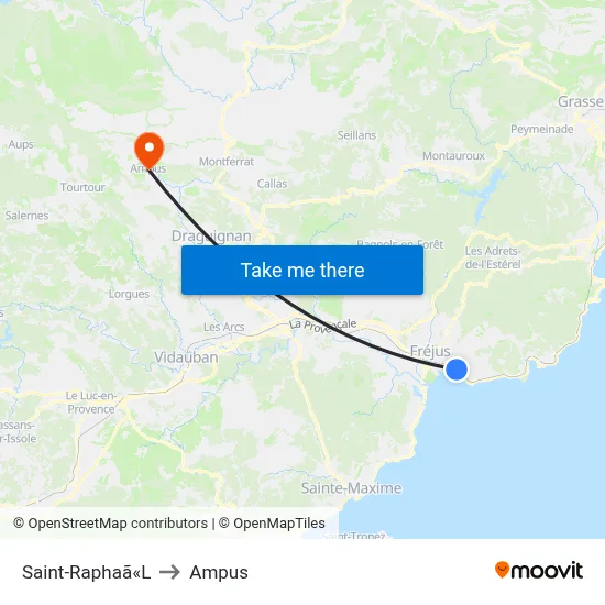 Saint-Raphaã«L to Ampus map