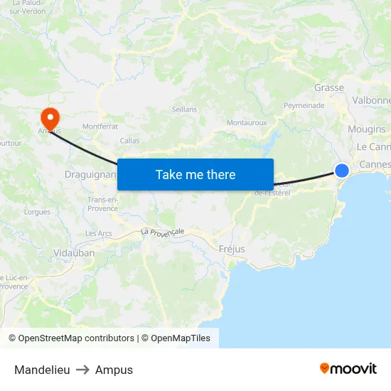 Mandelieu to Ampus map