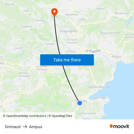 Grimaud to Ampus map