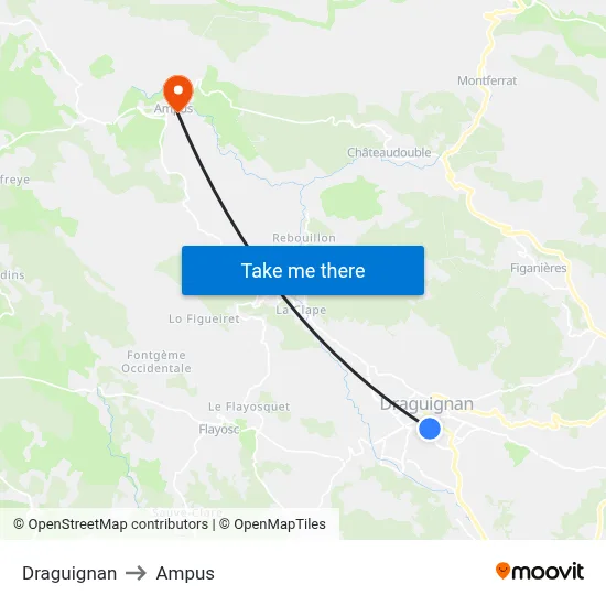 Draguignan to Ampus map