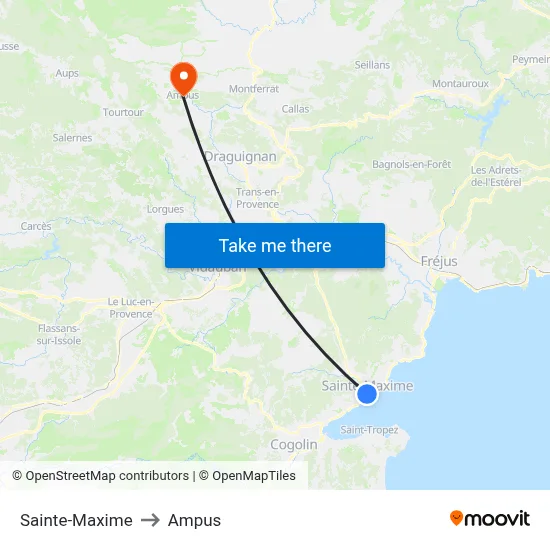 Sainte-Maxime to Ampus map