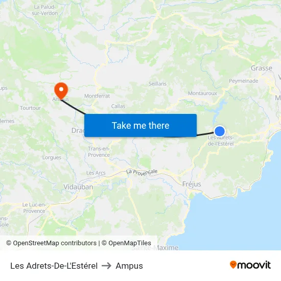 Les Adrets-De-L'Estérel to Ampus map