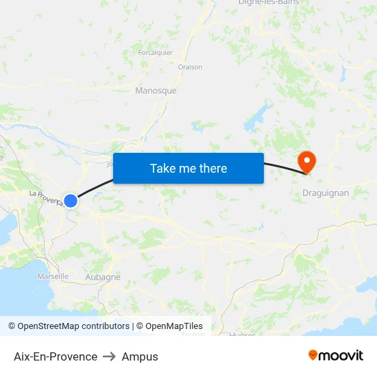 Aix-En-Provence to Ampus map