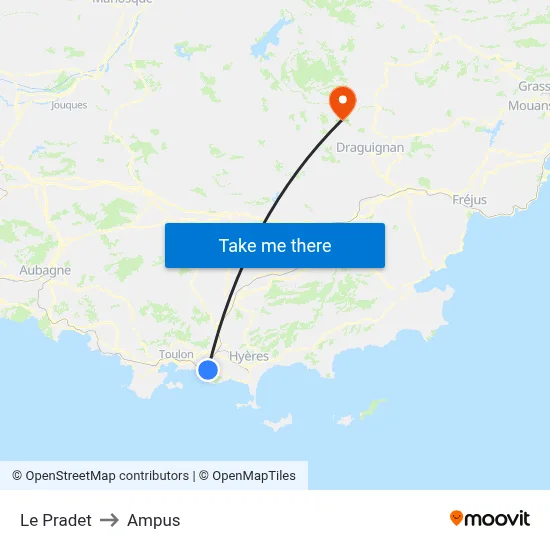 Le Pradet to Ampus map