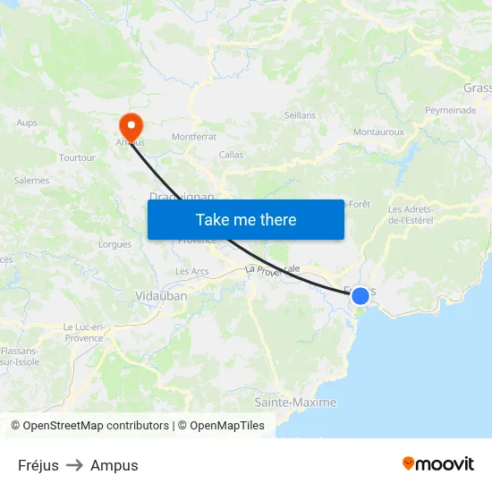 Fréjus to Ampus map