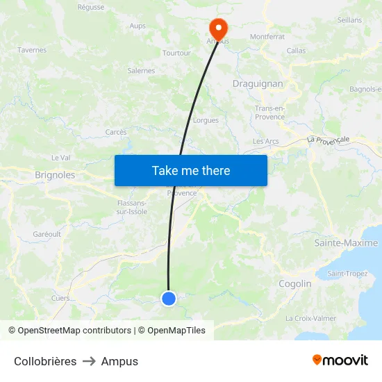 Collobrières to Ampus map
