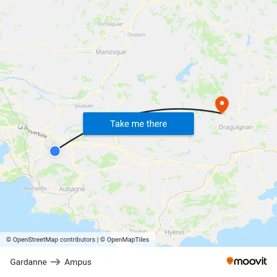 Gardanne to Ampus map