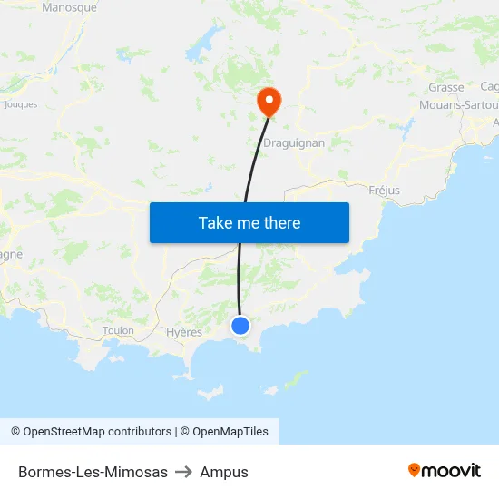 Bormes-Les-Mimosas to Ampus map