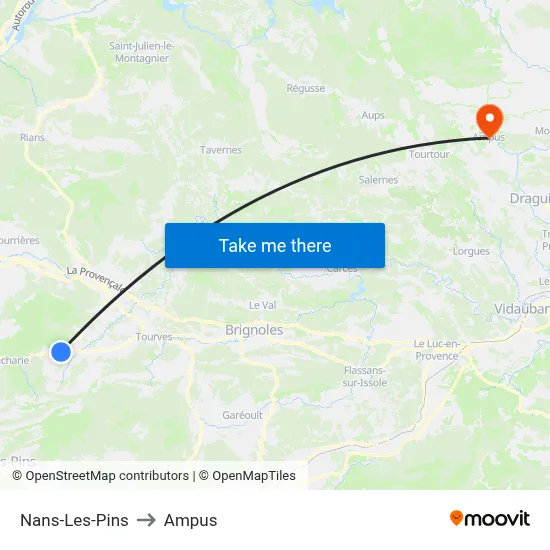 Nans-Les-Pins to Ampus map