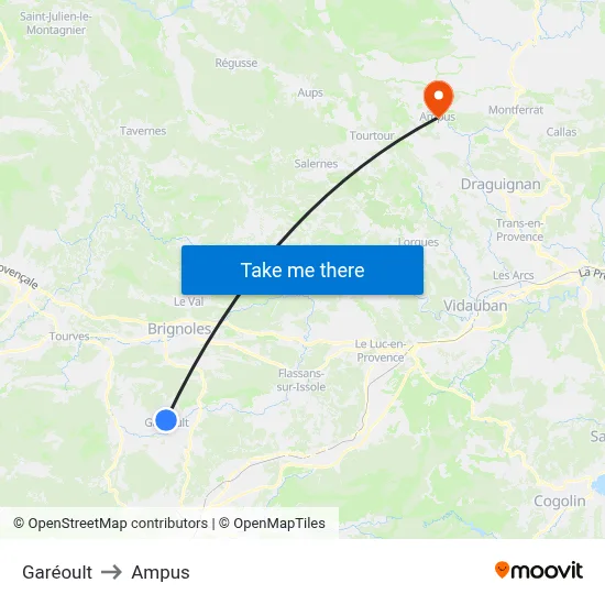 Garéoult to Ampus map