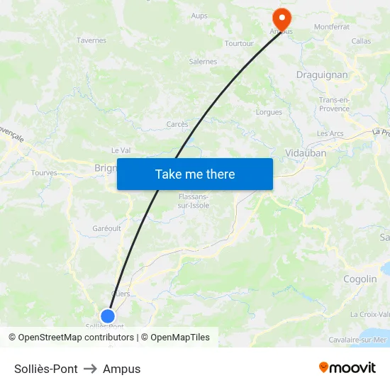 Solliès-Pont to Ampus map
