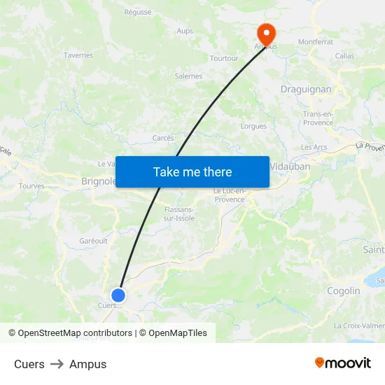 Cuers to Ampus map