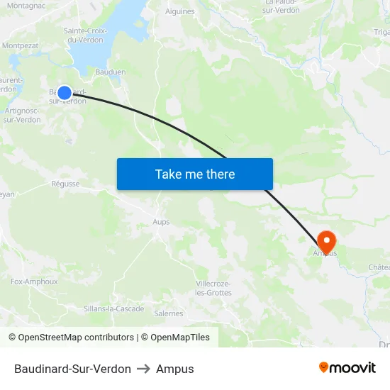 Baudinard-Sur-Verdon to Ampus map