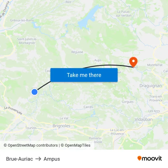 Brue-Auriac to Ampus map