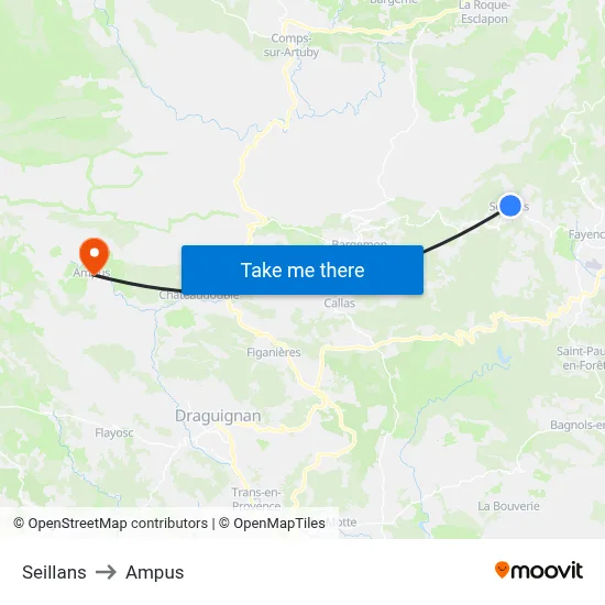 Seillans to Ampus map
