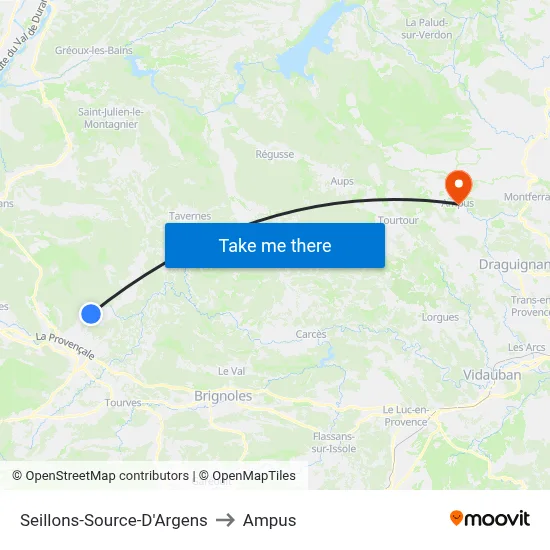 Seillons-Source-D'Argens to Ampus map