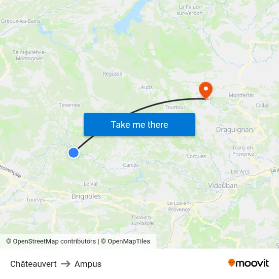 Châteauvert to Ampus map