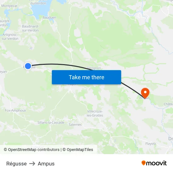Régusse to Ampus map