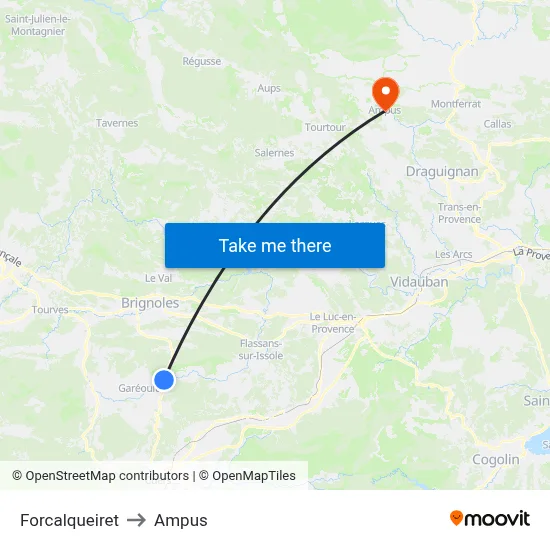 Forcalqueiret to Ampus map