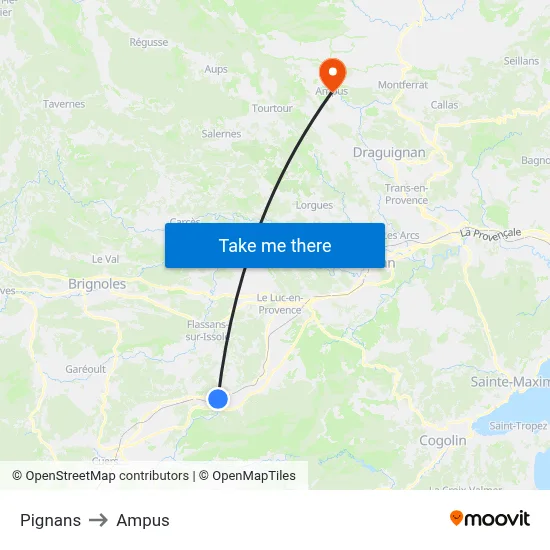 Pignans to Ampus map