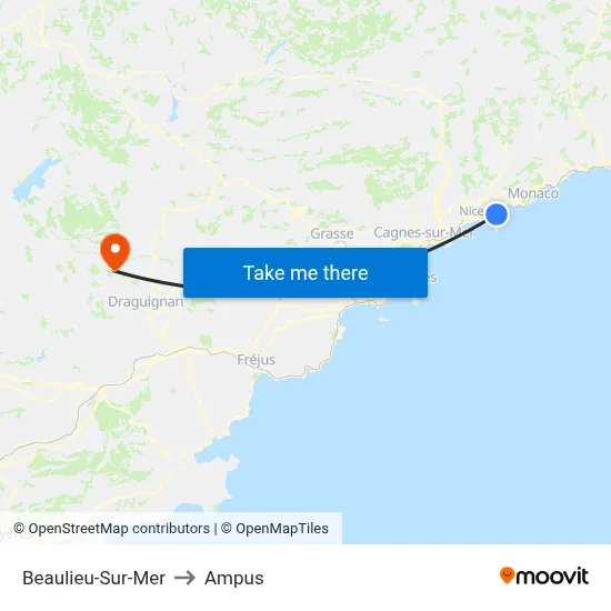 Beaulieu-Sur-Mer to Ampus map