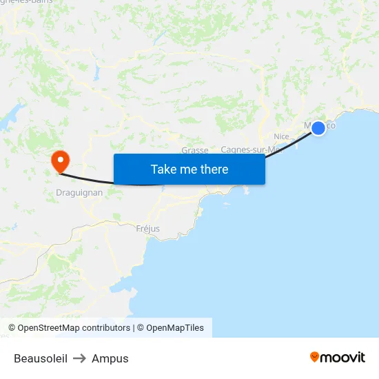 Beausoleil to Ampus map
