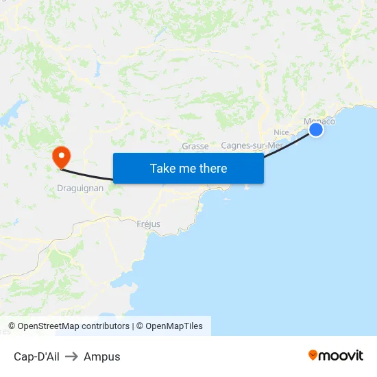 Cap-D'Ail to Ampus map
