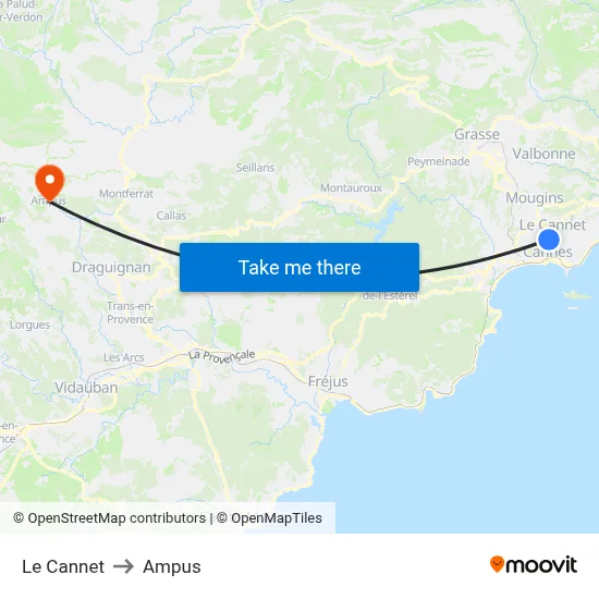 Le Cannet to Ampus map