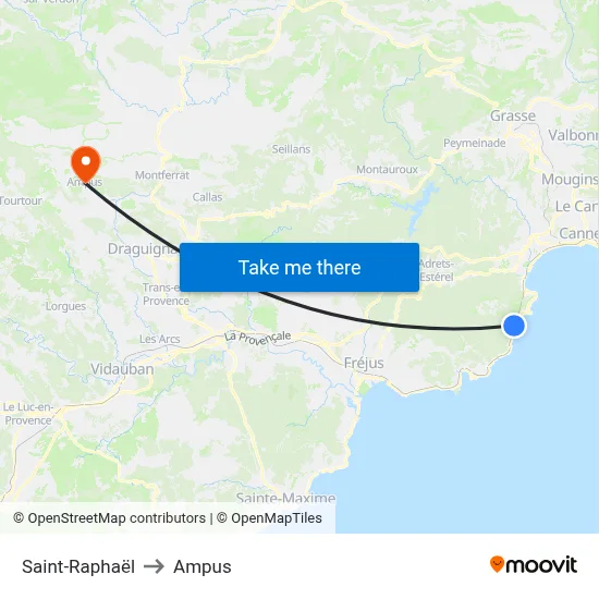 Saint-Raphaël to Ampus map