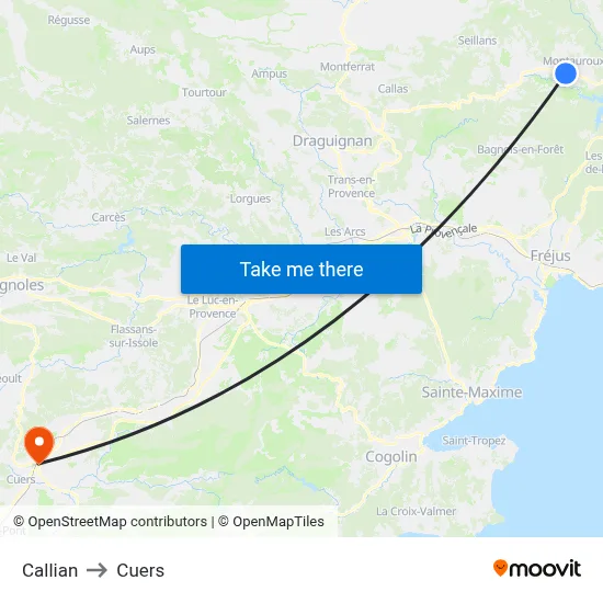 Callian to Cuers map