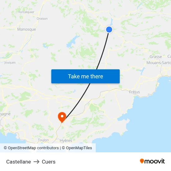 Castellane to Cuers map