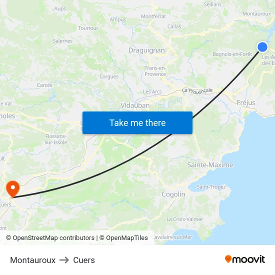 Montauroux to Cuers map