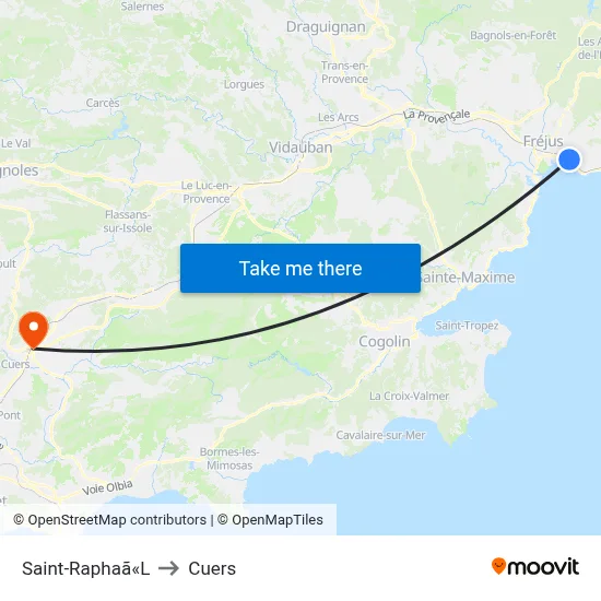 Saint-Raphaã«L to Cuers map