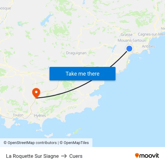 La Roquette Sur Siagne to Cuers map