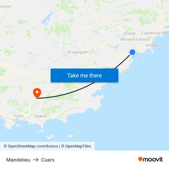Mandelieu to Cuers map